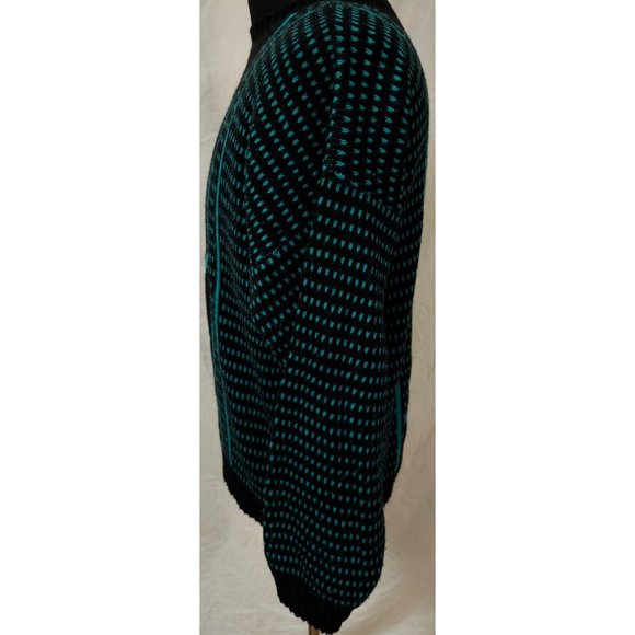 Vtg. G.F.C. Womens M/L Black Aqua Geometric Long Sleeve Made in NY USA Sweater - Picture 6 of 12